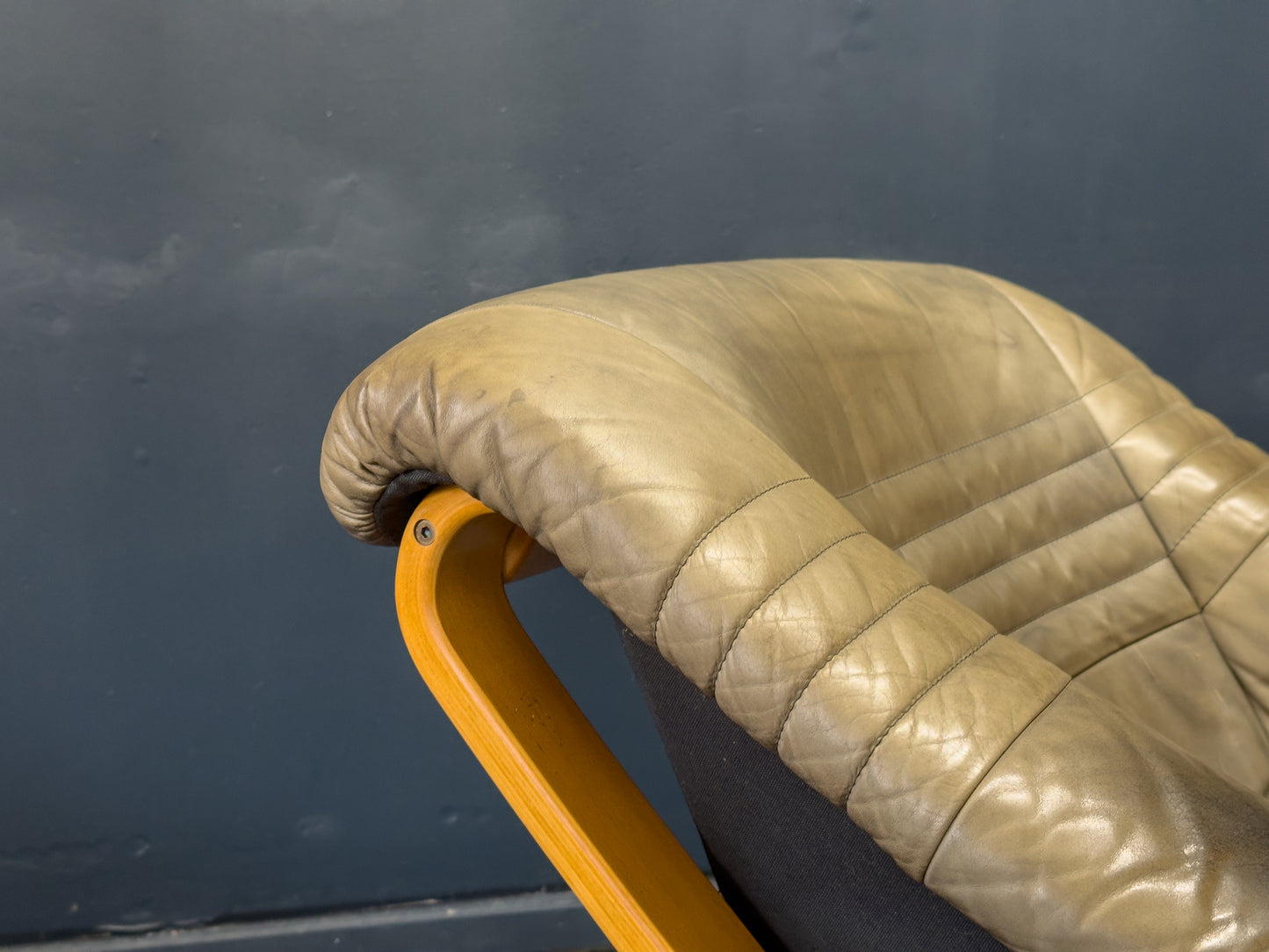 Birch and Green Leather Armchair