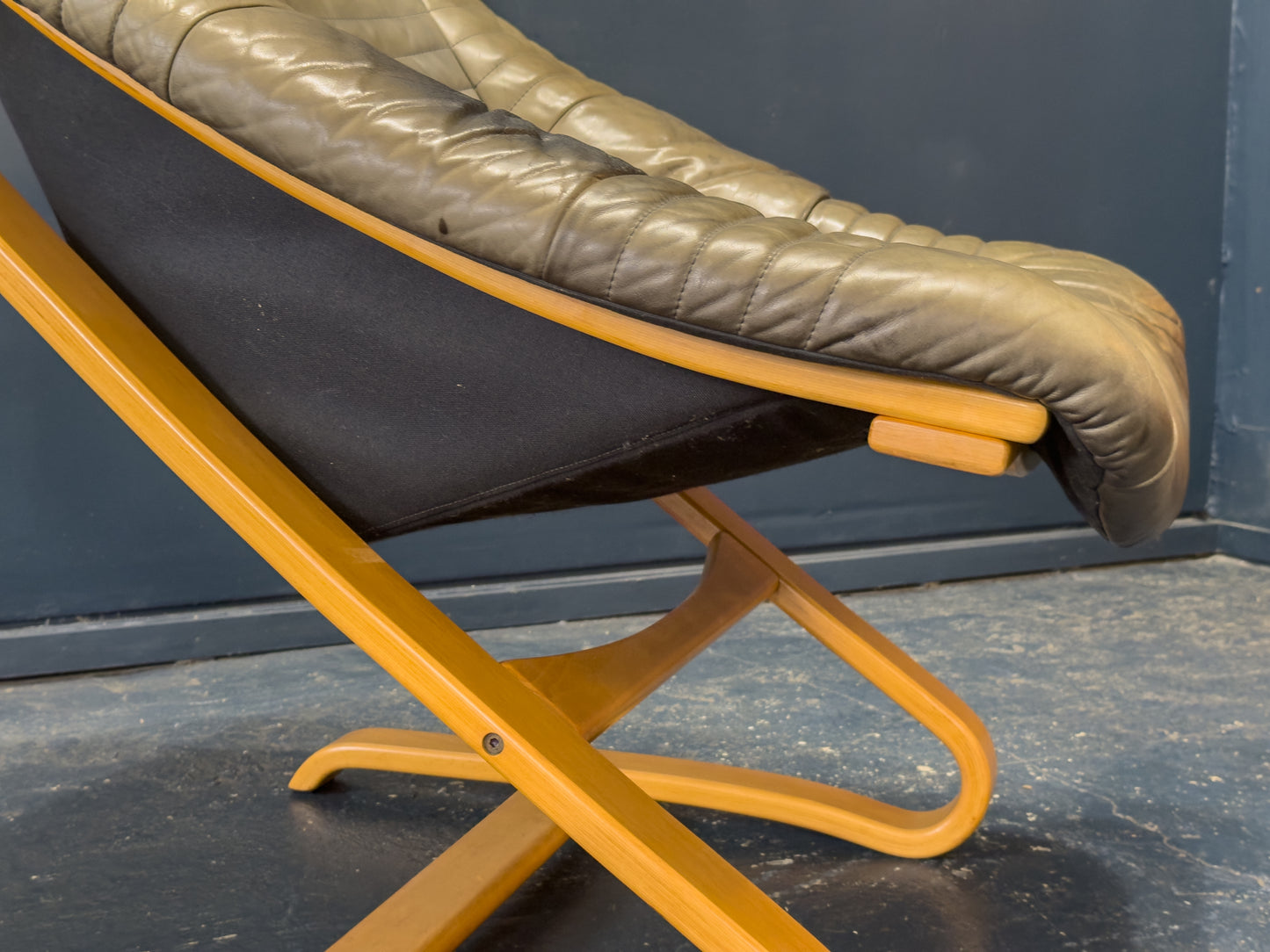 Birch and Green Leather Armchair