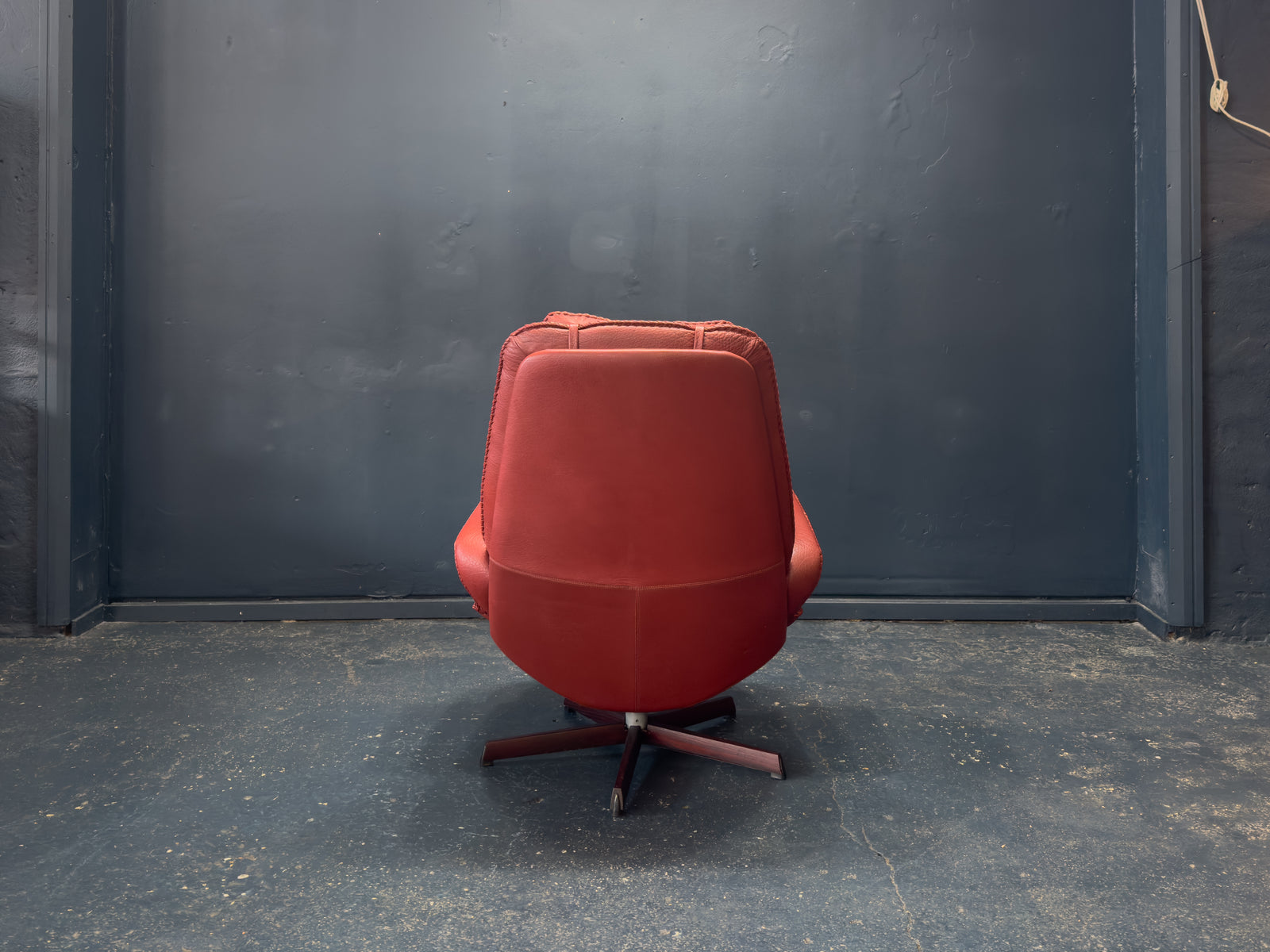 Madsen & Schübel Red Leather Swivel Armchair with Footstool