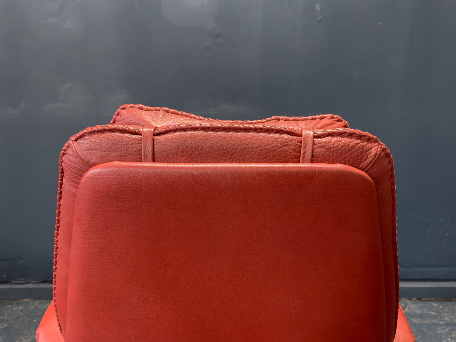 Madsen & Schübel Red Leather Swivel Armchair with Footstool
