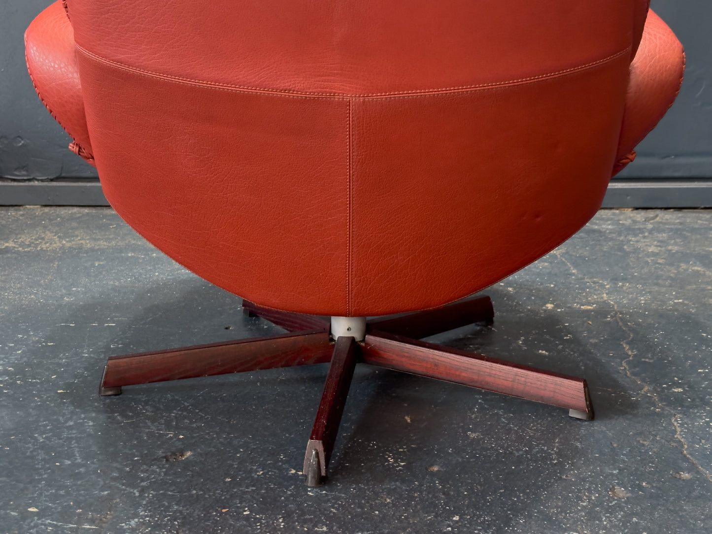 Madsen & Schübel Red Leather Swivel Armchair with Footstool