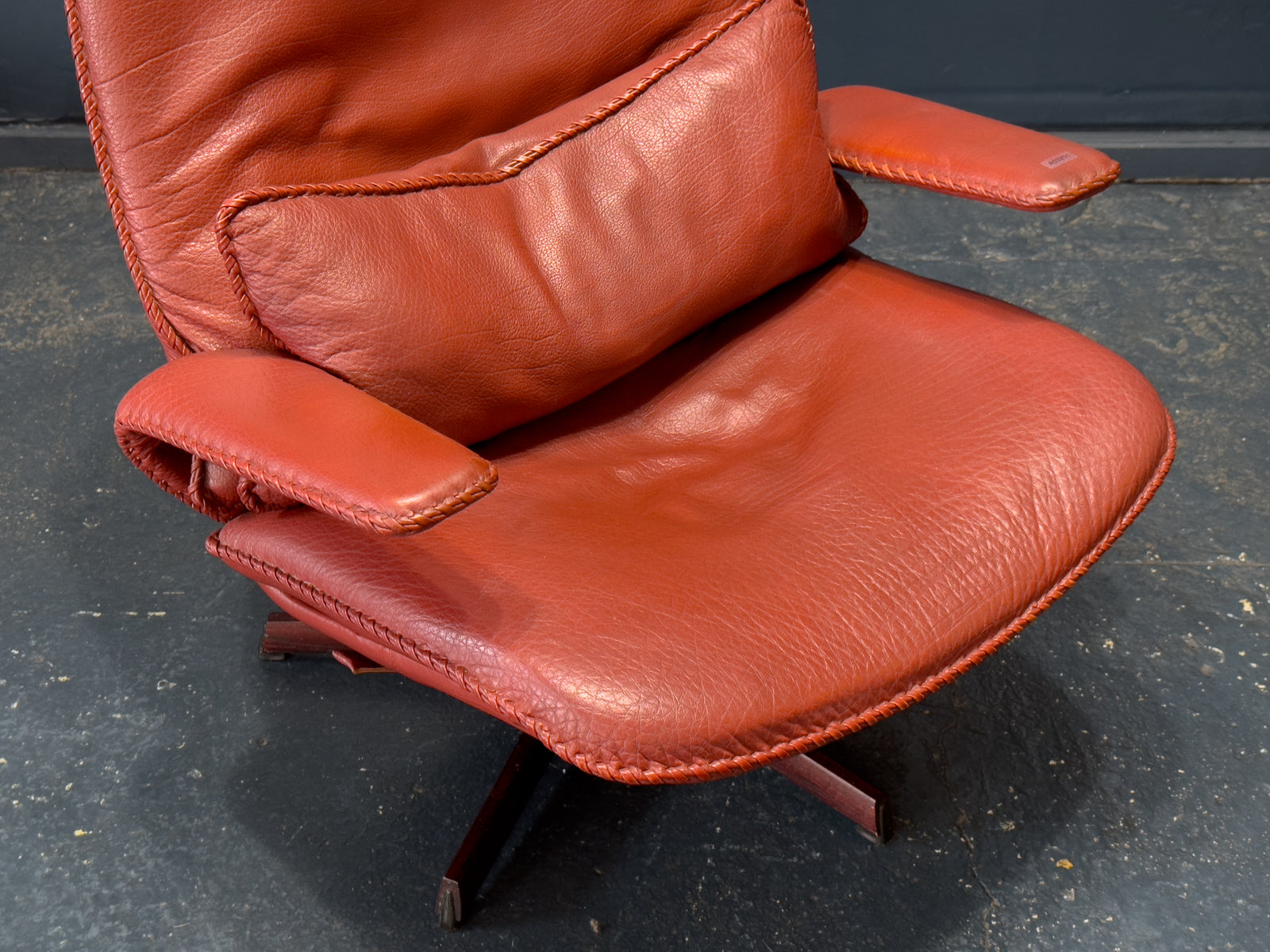 Madsen & Schübel Red Leather Swivel Armchair with Footstool