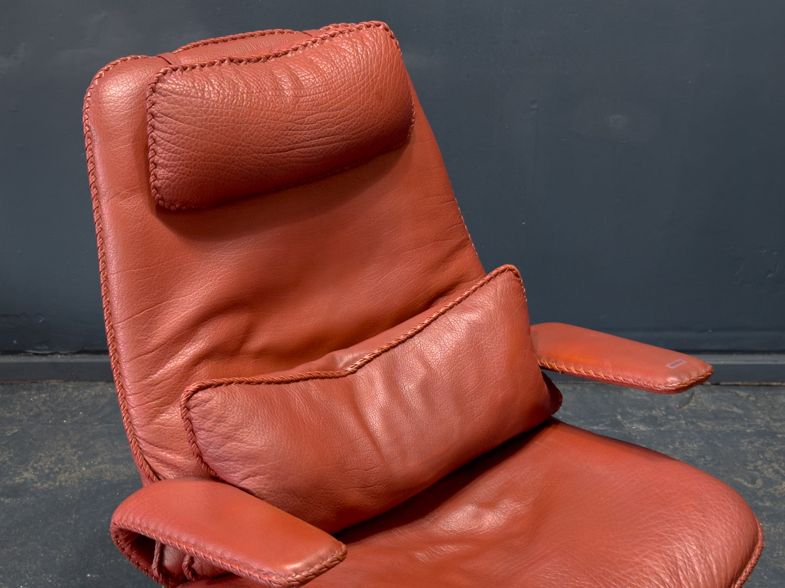 Madsen & Schübel Red Leather Swivel Armchair with Footstool