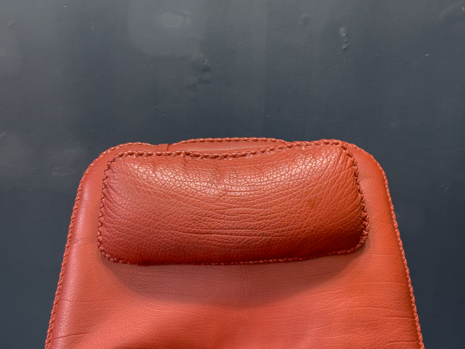 Madsen & Schübel Red Leather Swivel Armchair with Footstool