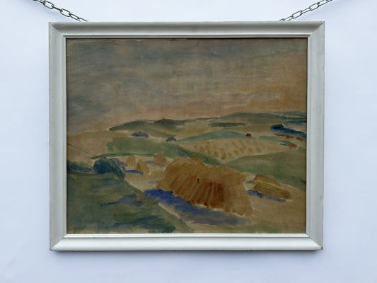 Watercolour of Hay Bales in a Field