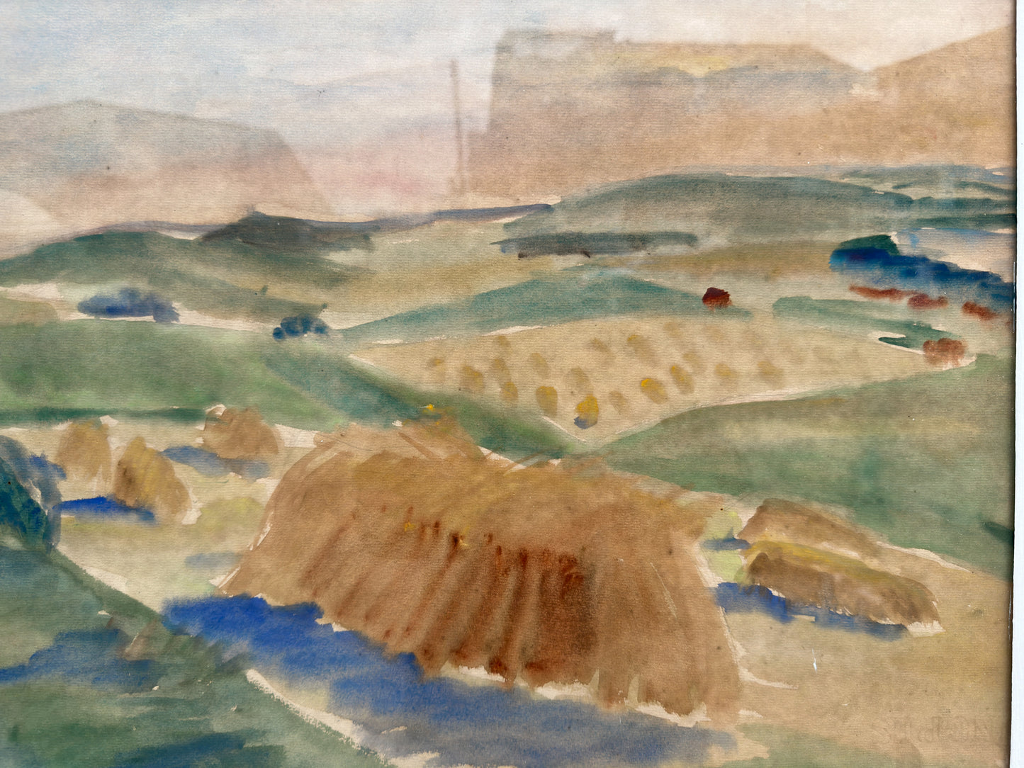 Watercolour of Hay Bales in a Field