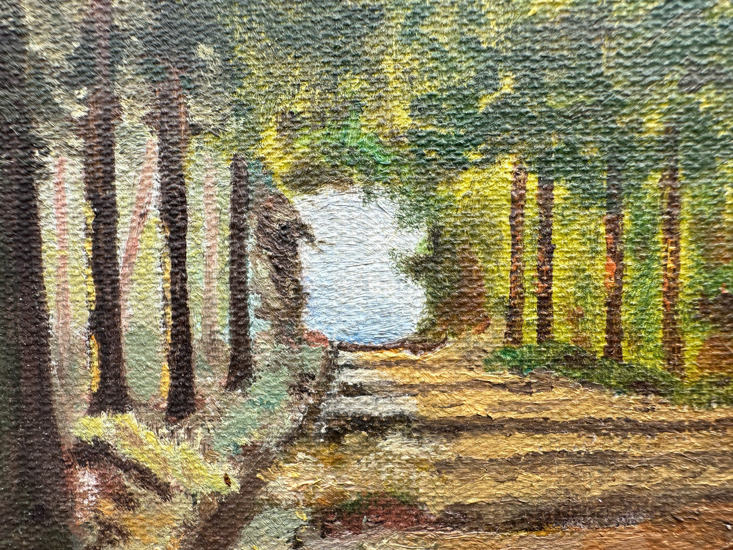 Painting of a tree lined path