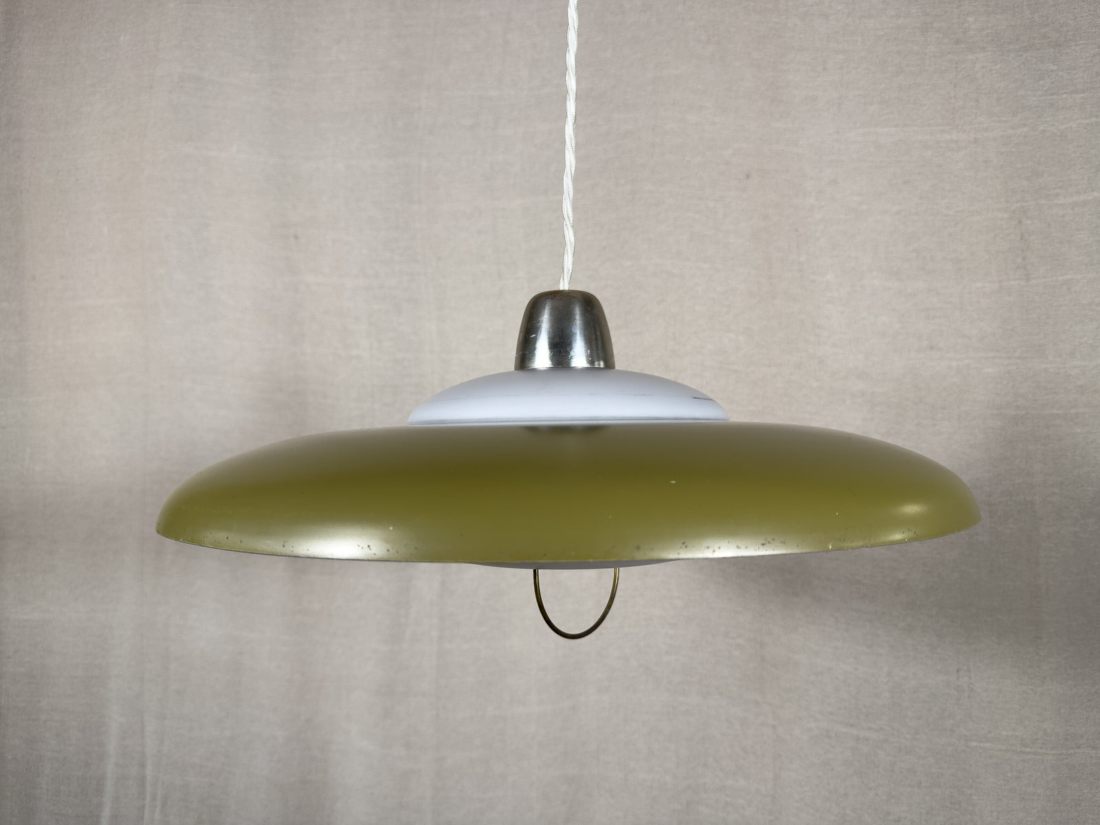 Green Metal and White Glass Pendant Light