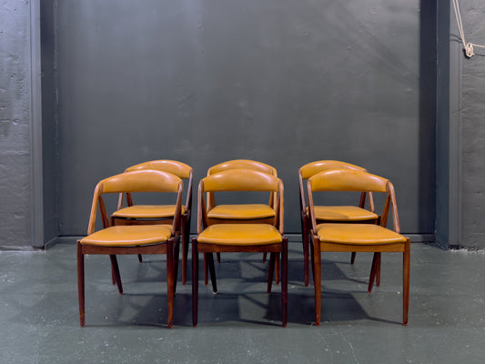 Set of 6 Leather and Rosewood Model 31 Chairs by Kai Kristiansen