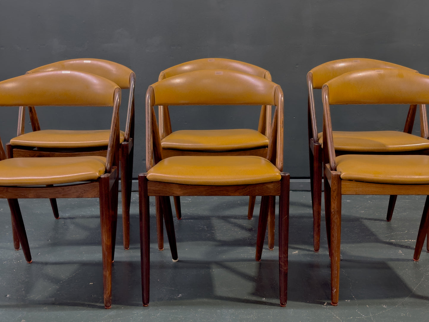 Set of 6 Leather and Rosewood Model 31 Chairs by Kai Kristiansen