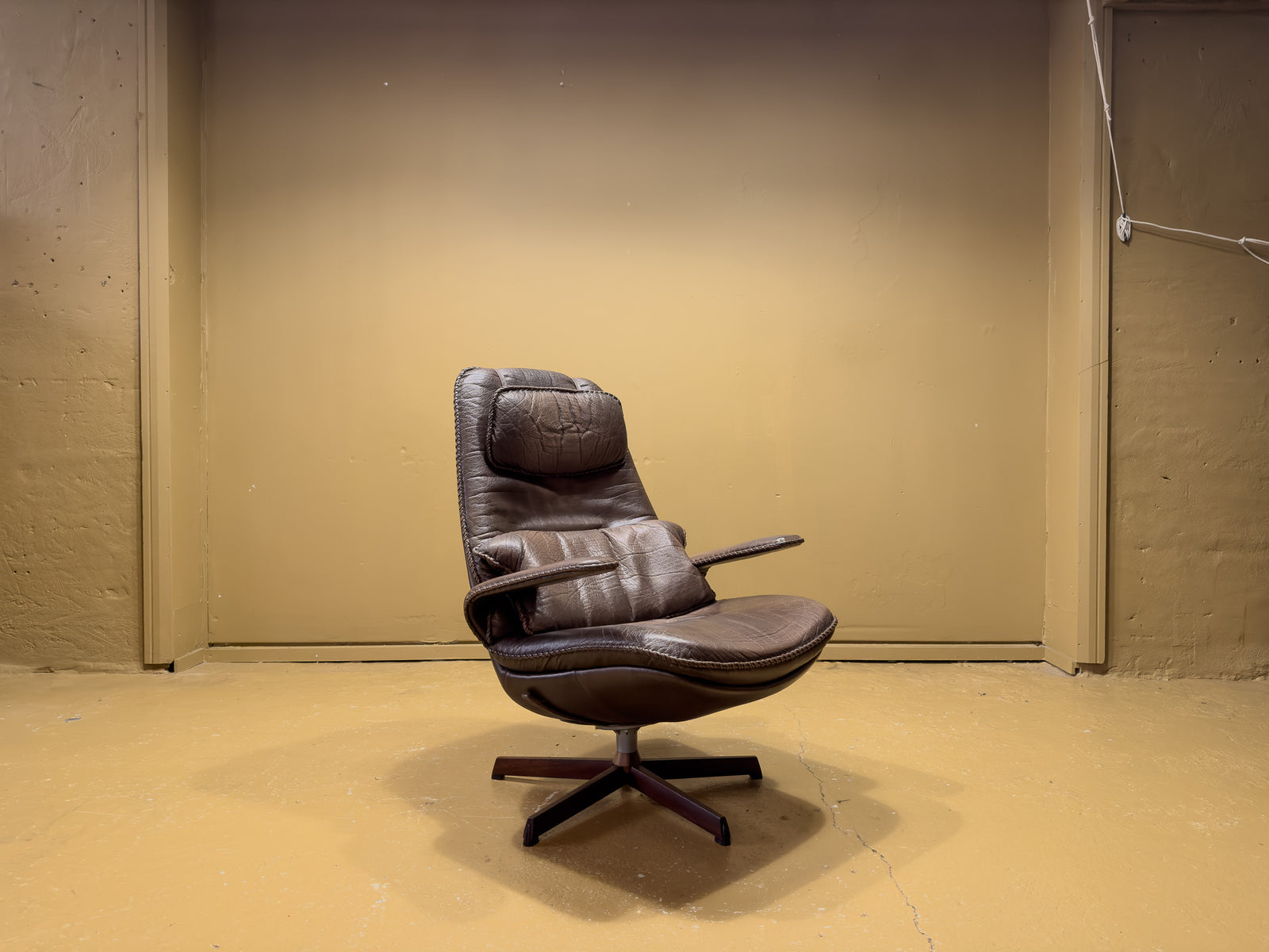 Madsen & Schubell Brown Leather Armchair and Ottoman