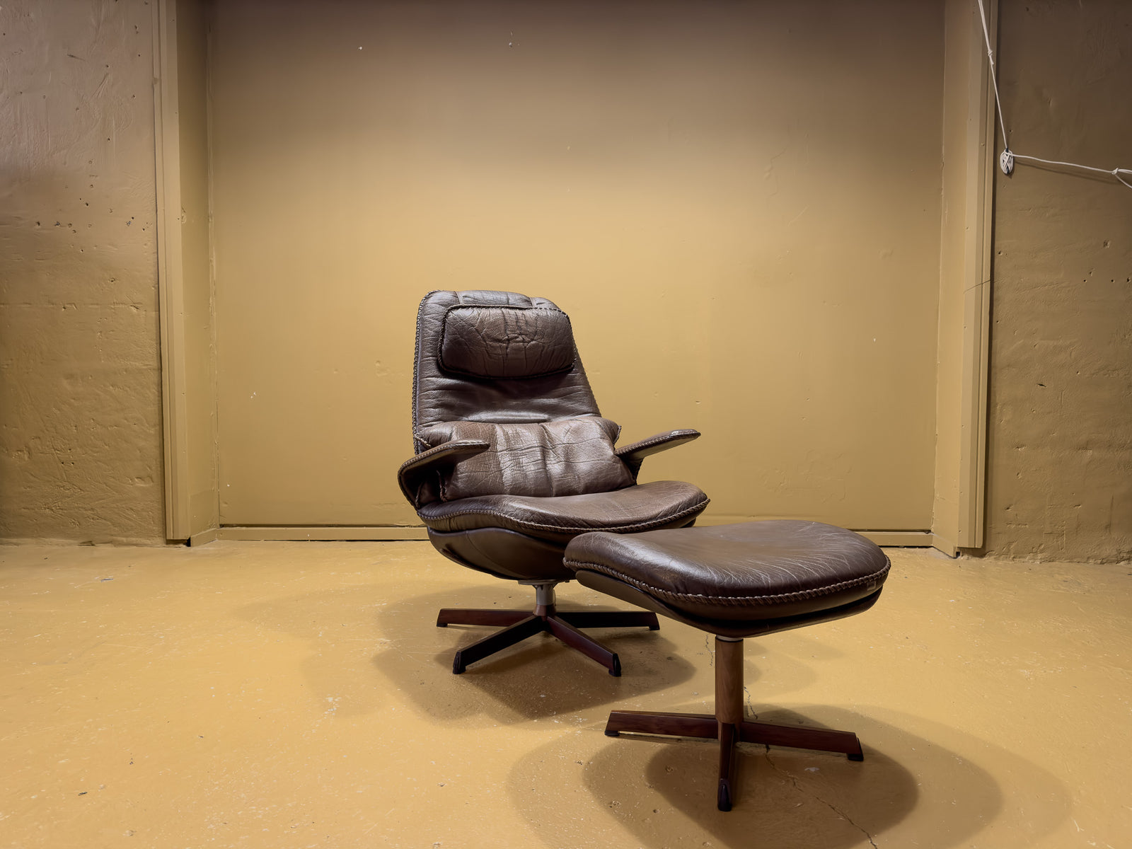 Madsen & Schubell Brown Leather Armchair and Ottoman