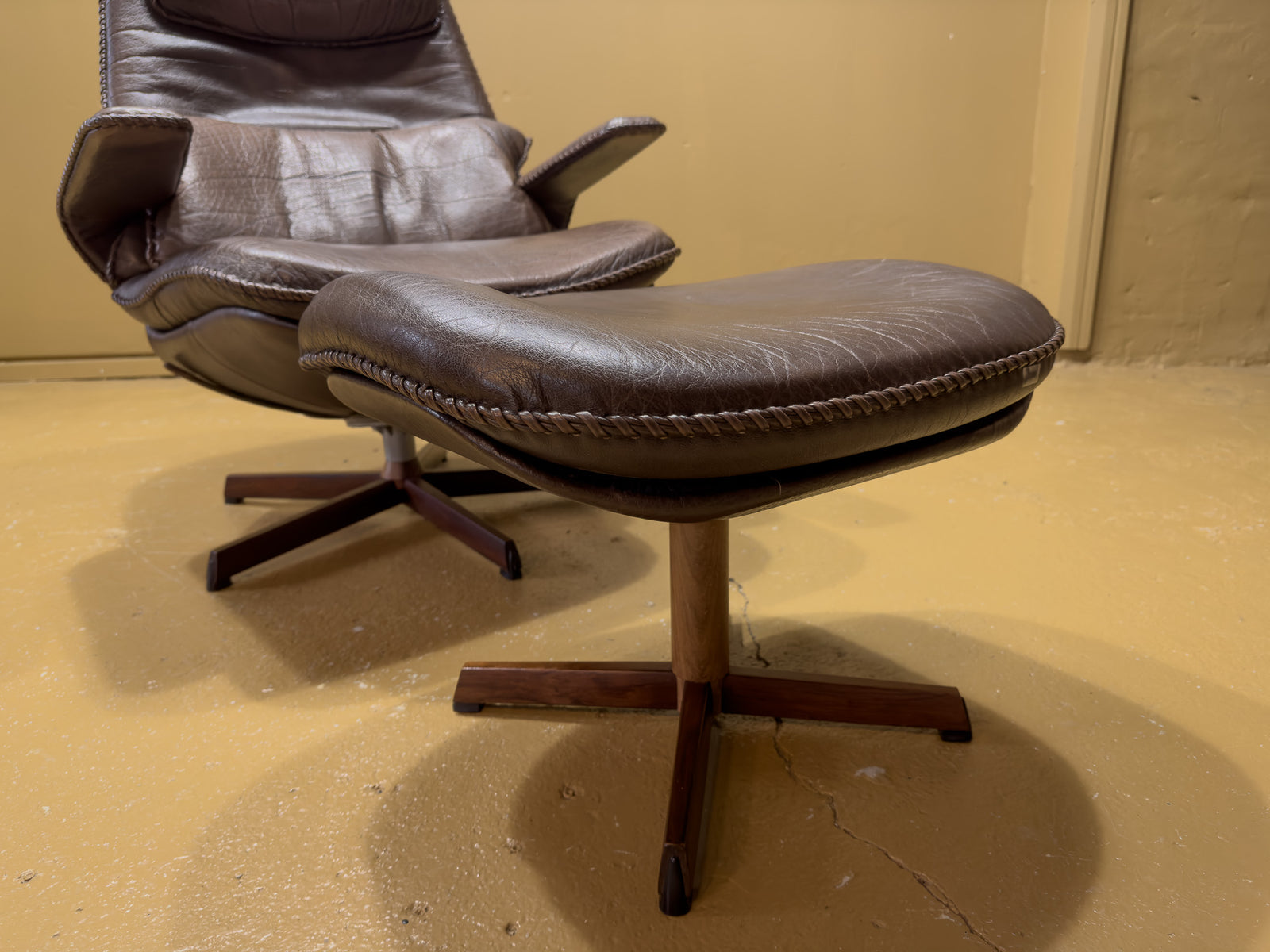 Madsen & Schubell Brown Leather Armchair and Ottoman