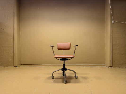 Jorgen Rasmussen Leather and Chrome Desk Chair with Arms