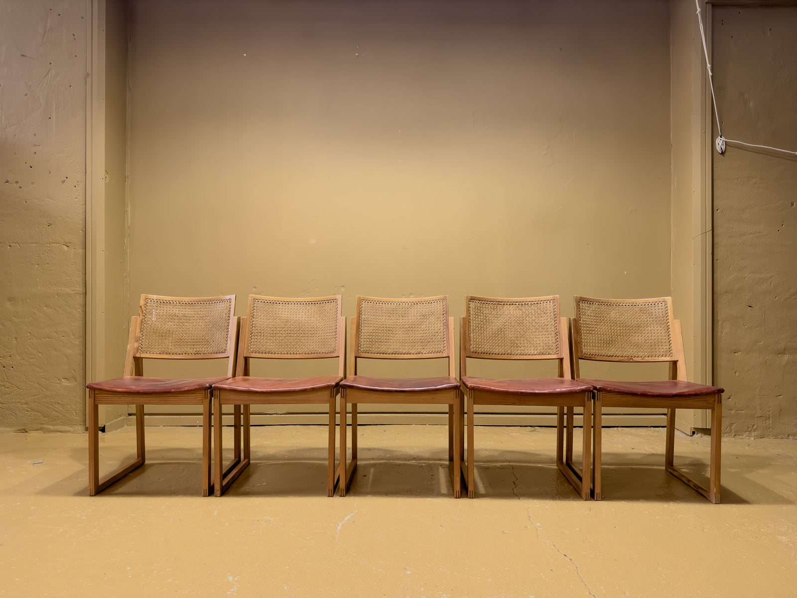 Kai Lyngfeldt Larsen Set of 5 Pine and Cane Chairs