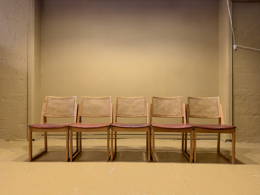Kai Lyngfeldt Larsen Set of 5 Pine and Cane Chairs