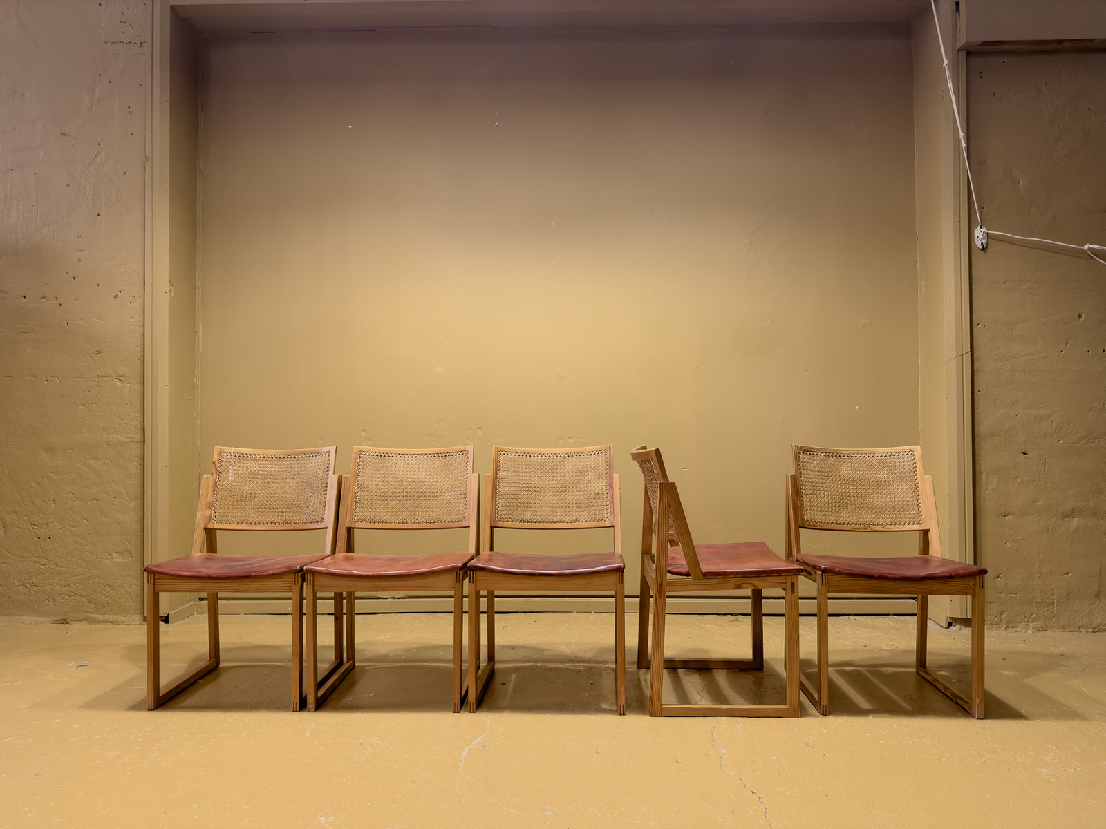 Kai Lyngfeldt Larsen Set of 5 Pine and Cane Chairs
