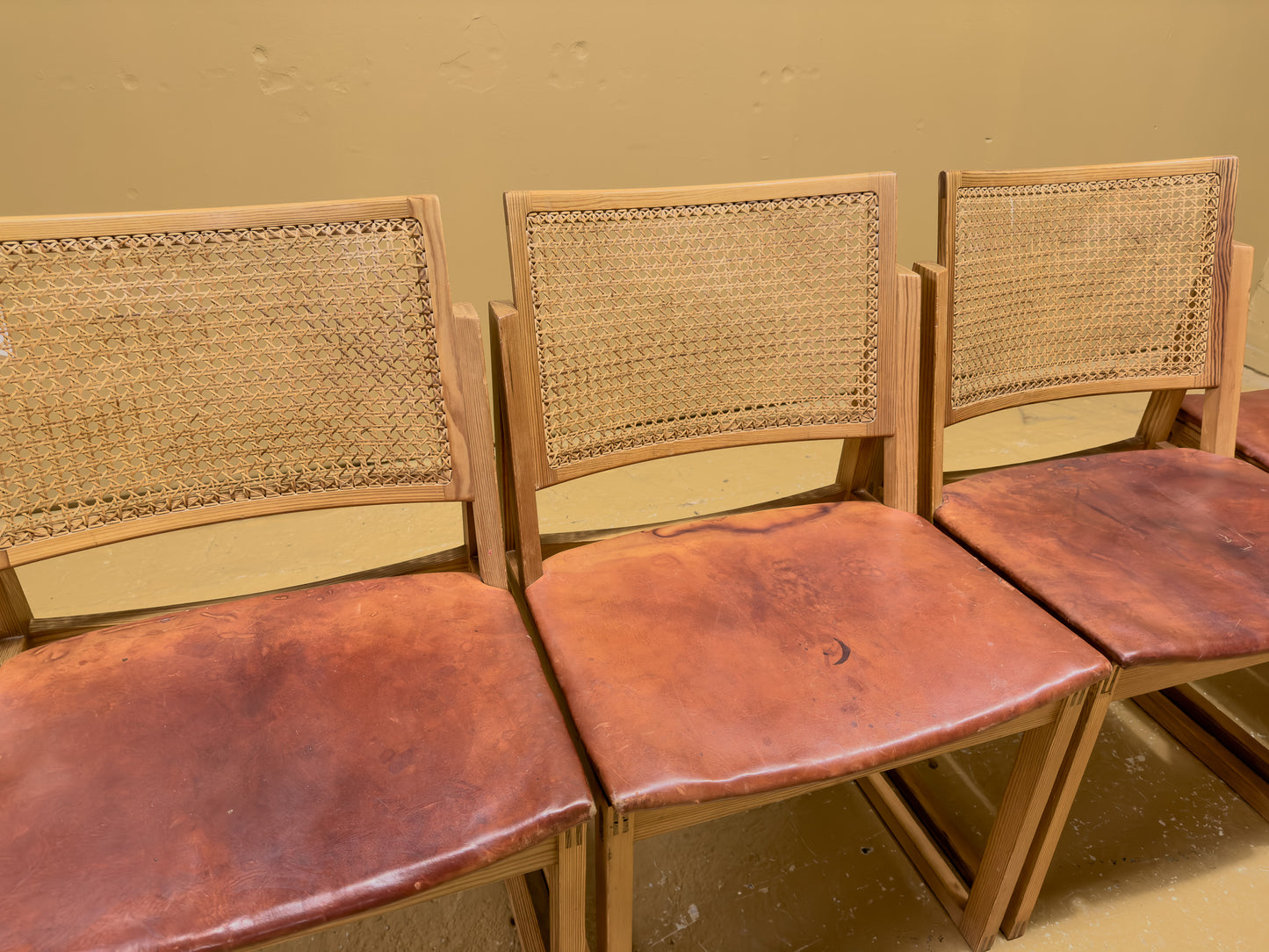 Kai Lyngfeldt Larsen Set of 5 Pine and Cane Chairs
