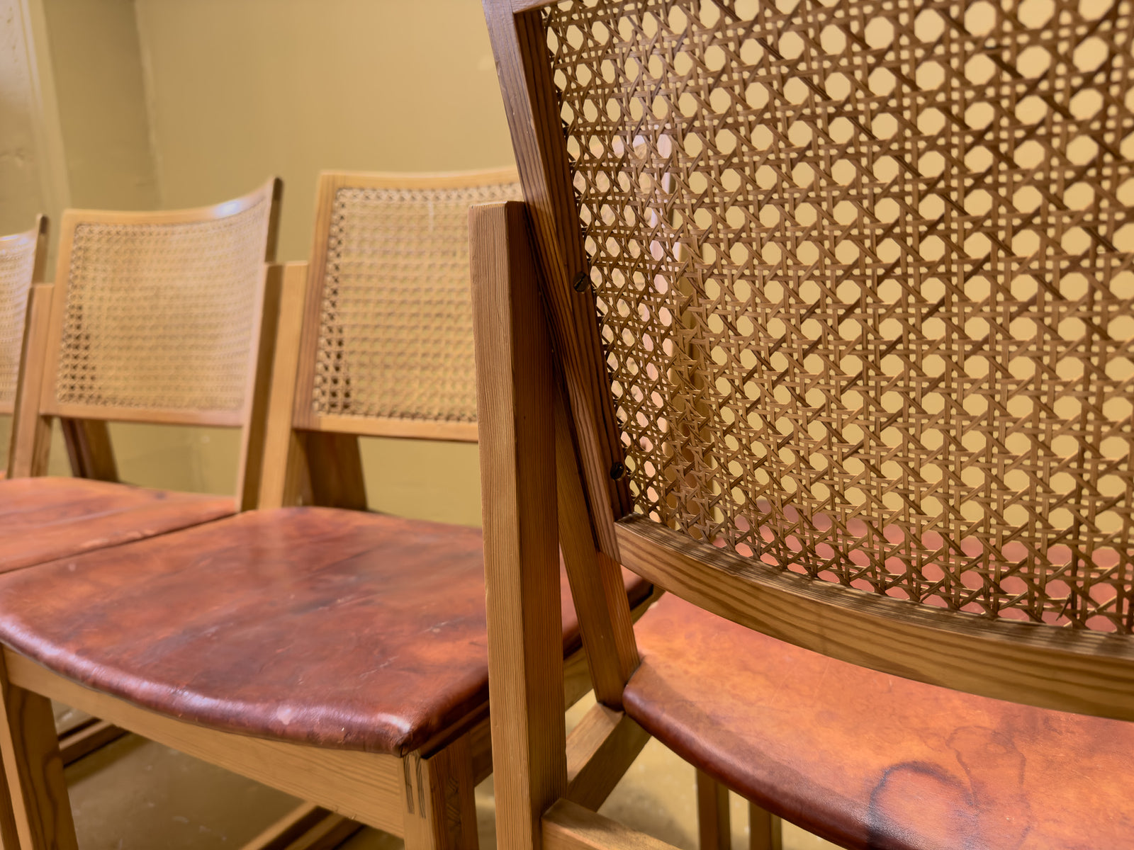 Kai Lyngfeldt Larsen Set of 5 Pine and Cane Chairs