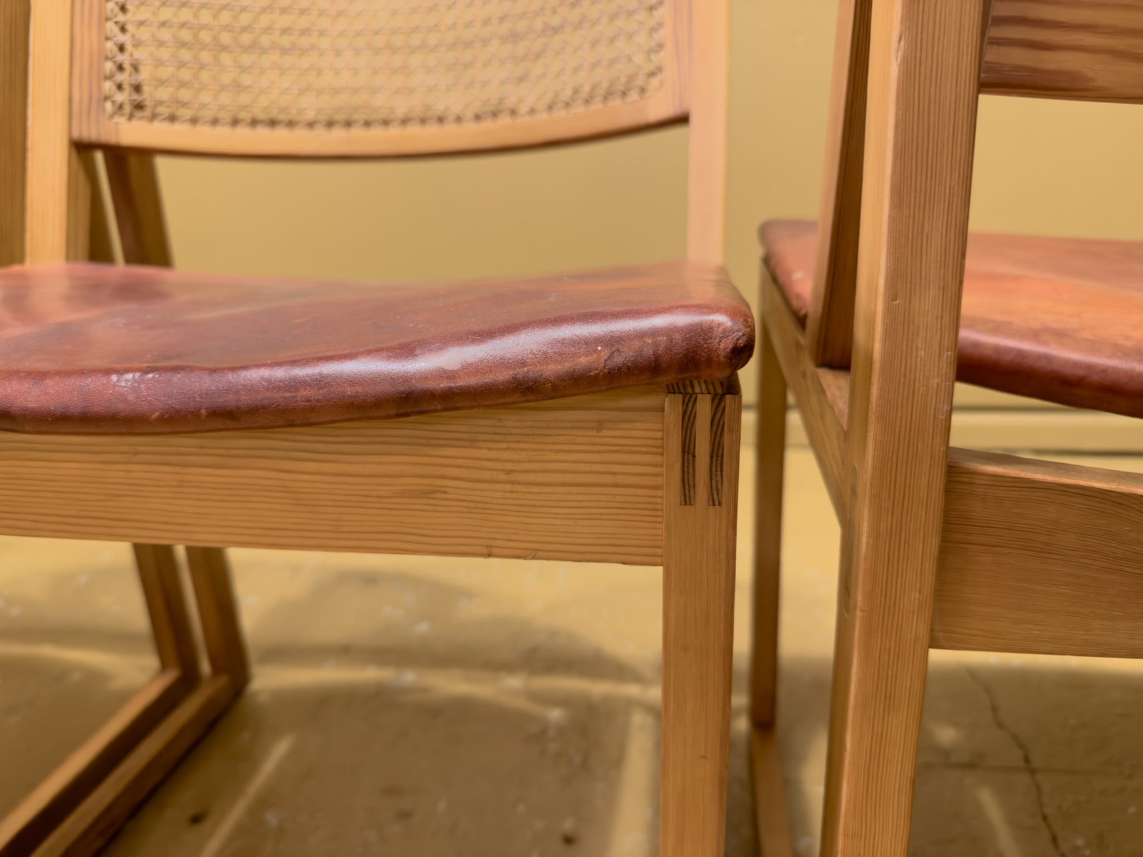 Kai Lyngfeldt Larsen Set of 5 Pine and Cane Chairs