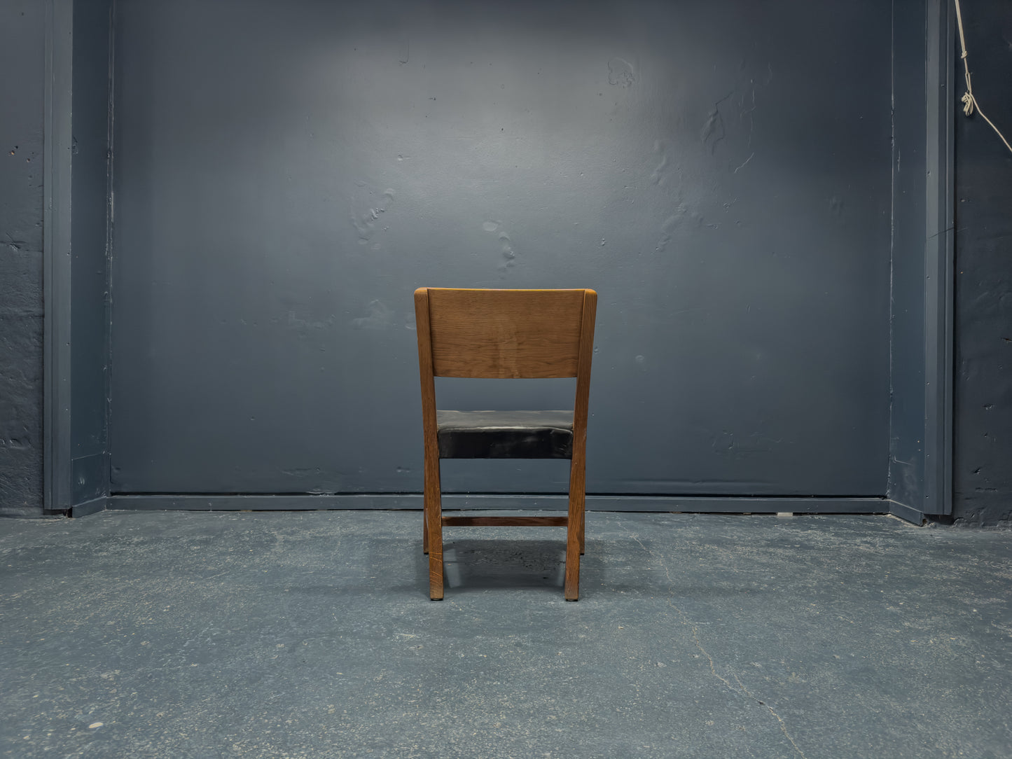 Teak and Black Leather Chair