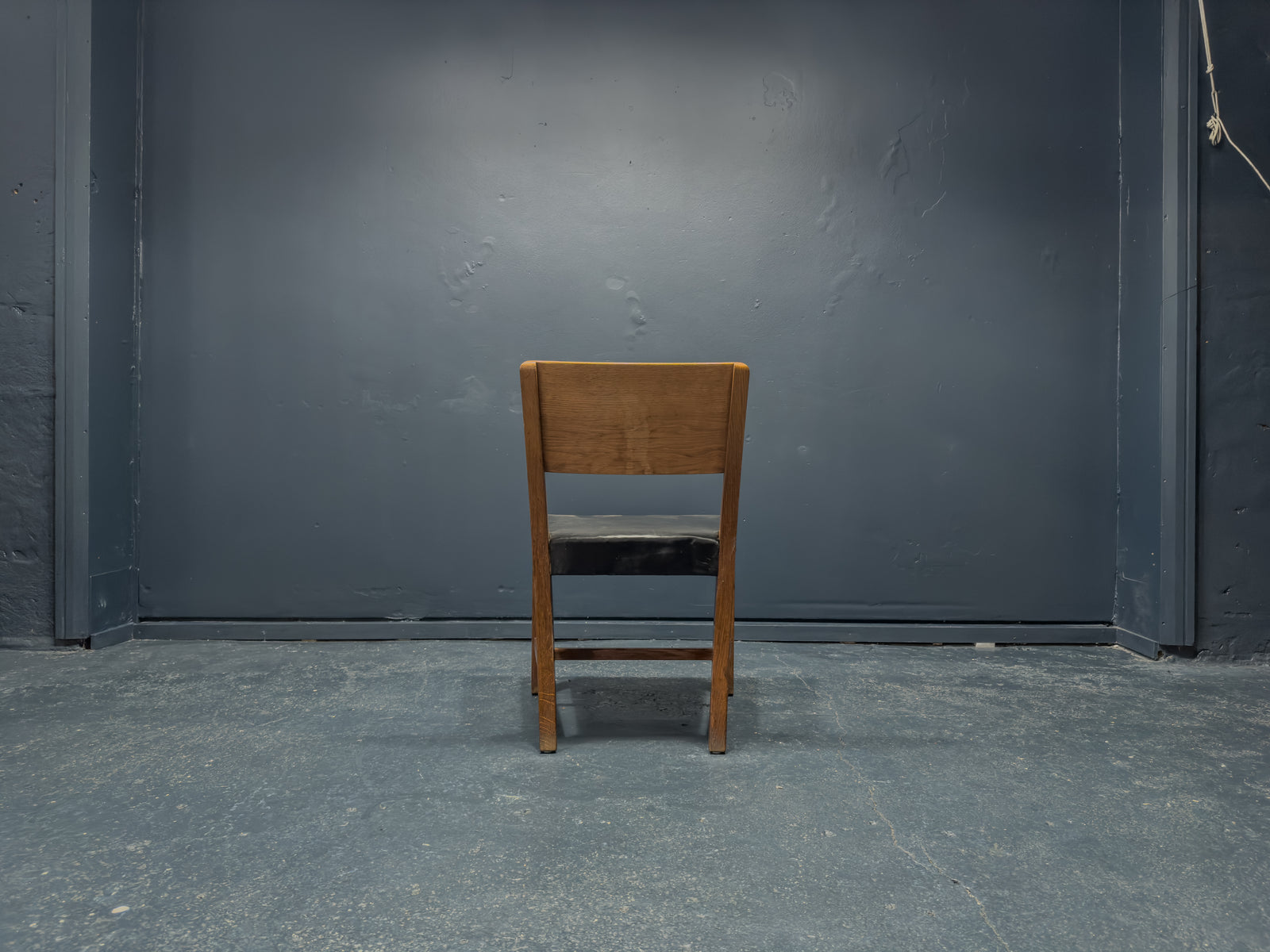 Teak and Black Leather Chair