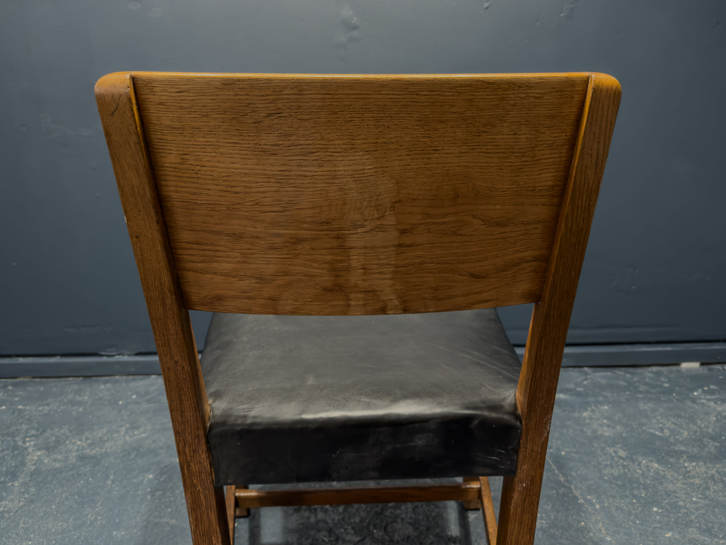 Teak and Black Leather Chair