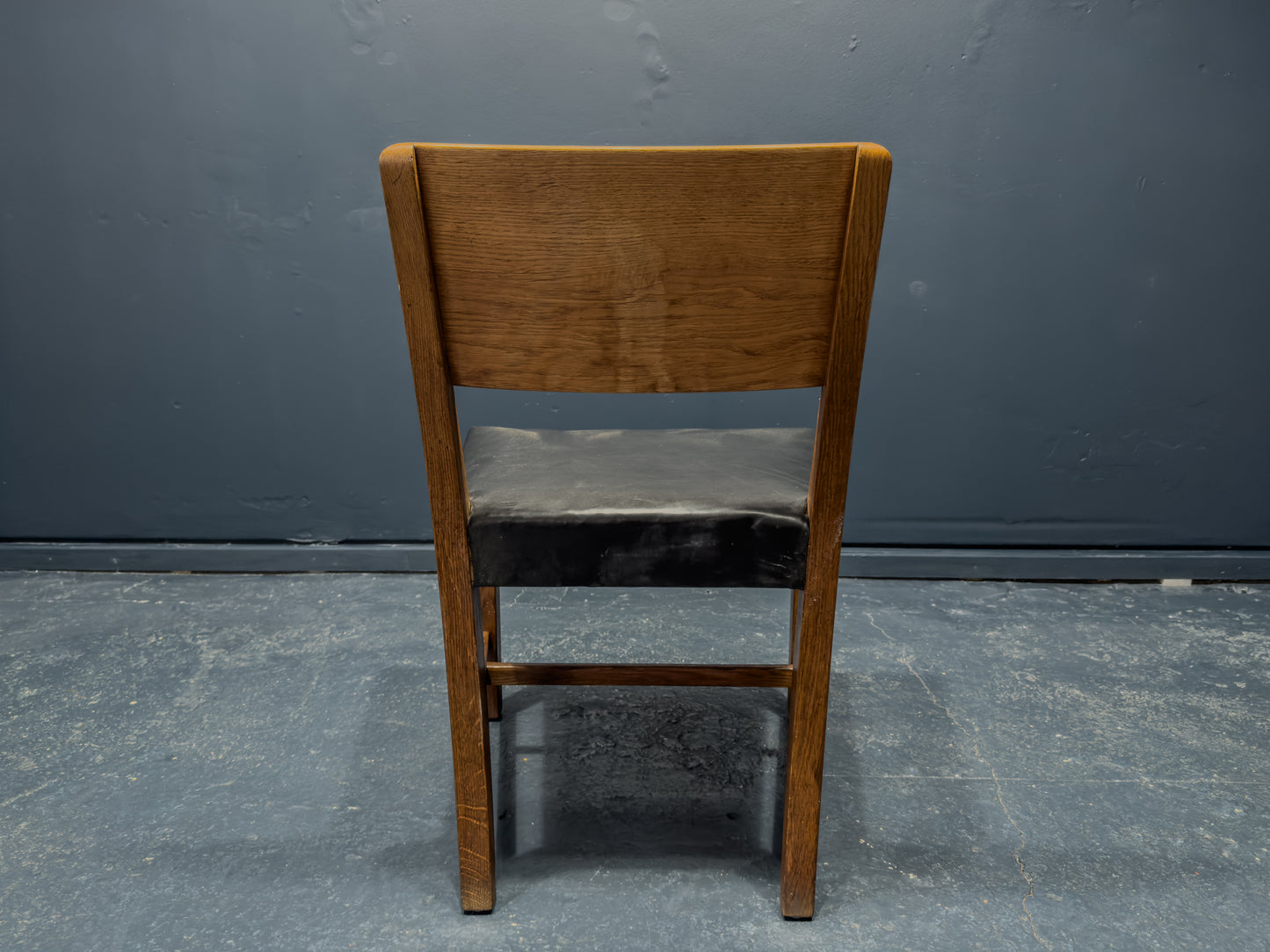 Teak and Black Leather Chair