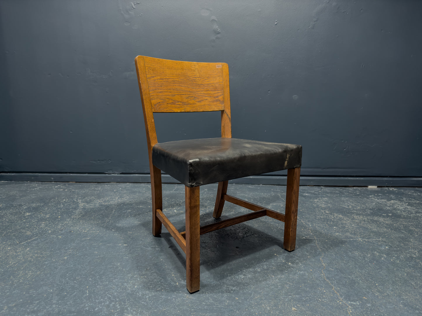 Teak and Black Leather Chair