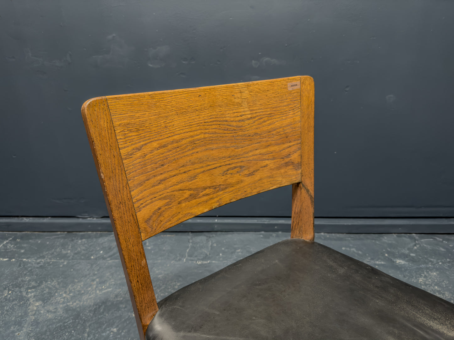 Teak and Black Leather Chair