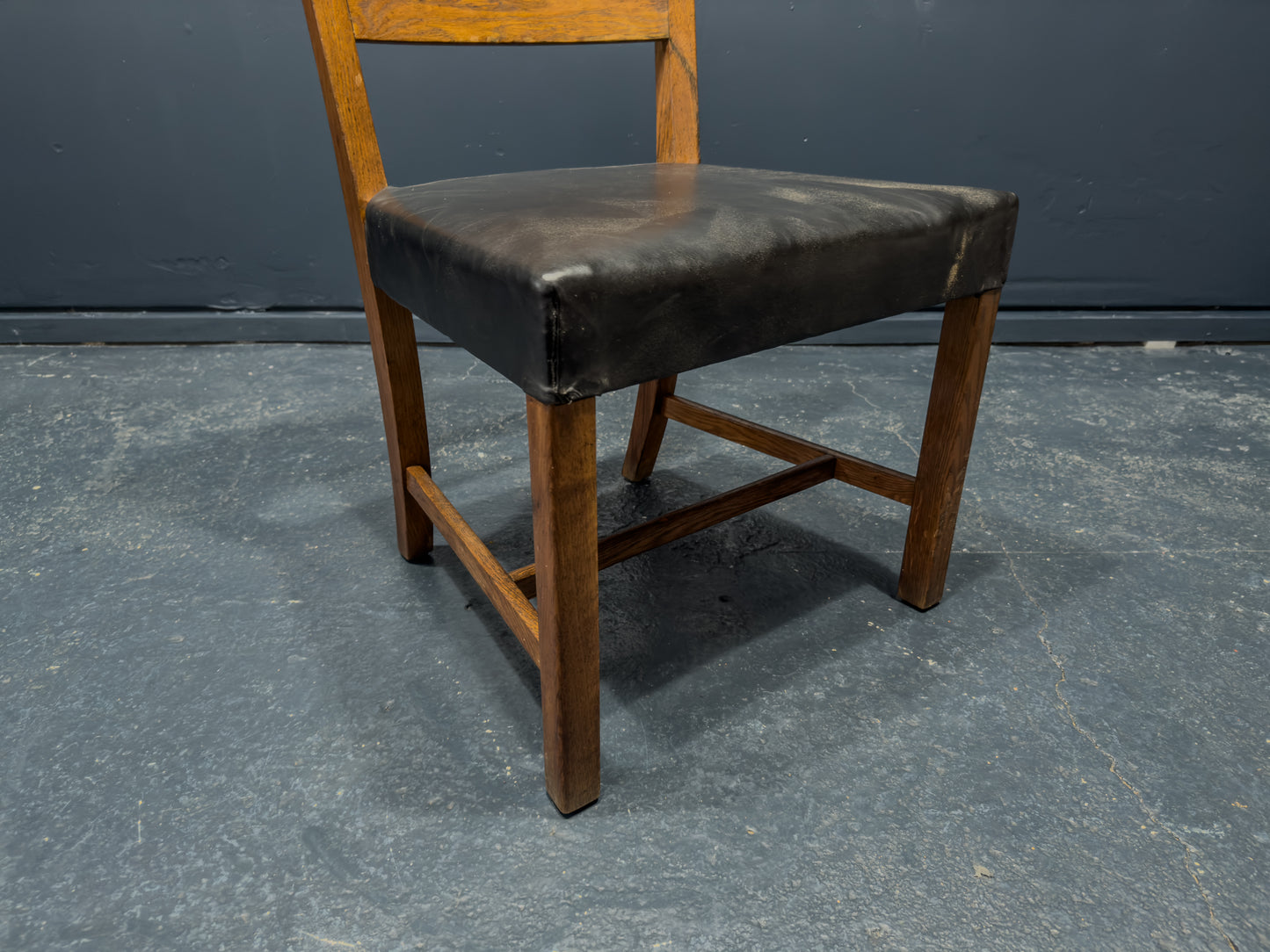 Teak and Black Leather Chair