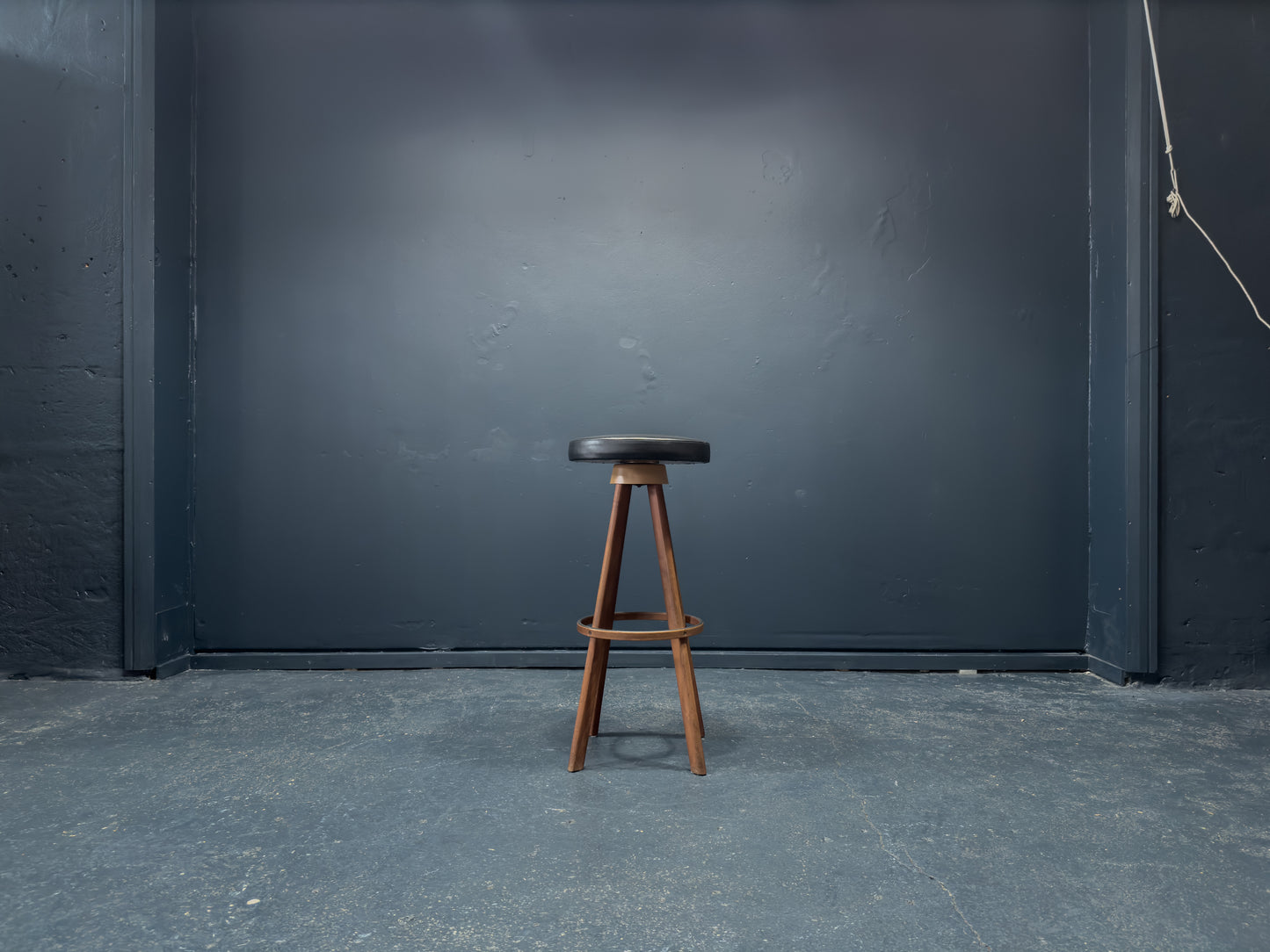 Hans Olsen Teak and Black Leather Bar Stool