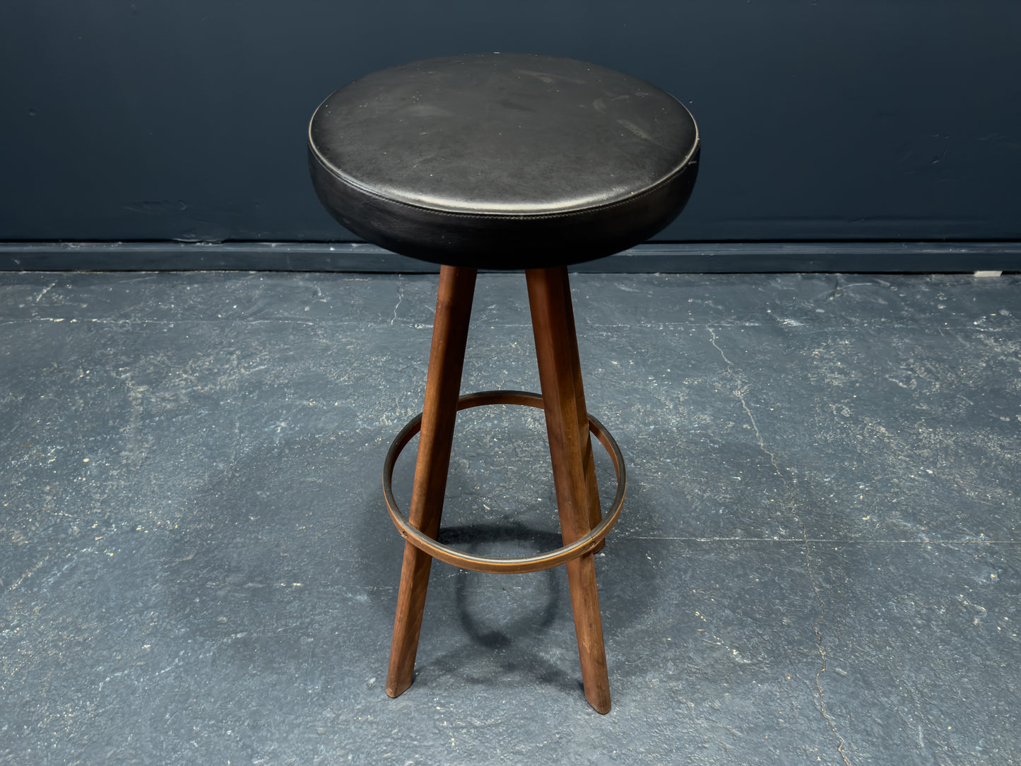 Hans Olsen Teak and Black Leather Bar Stool