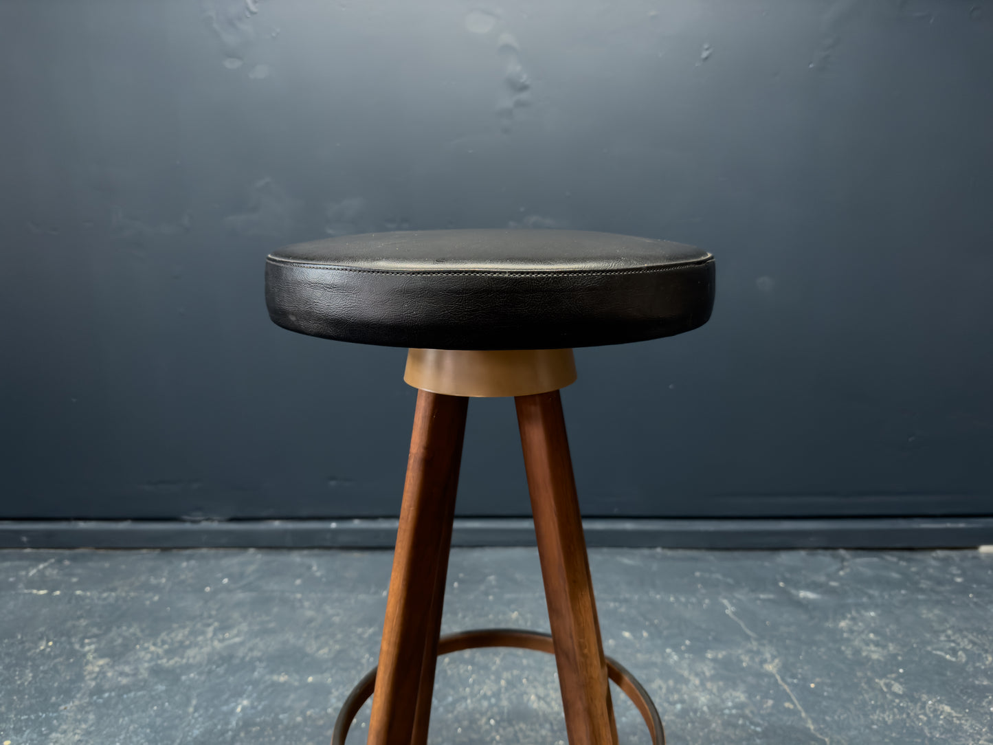 Hans Olsen Teak and Black Leather Bar Stool