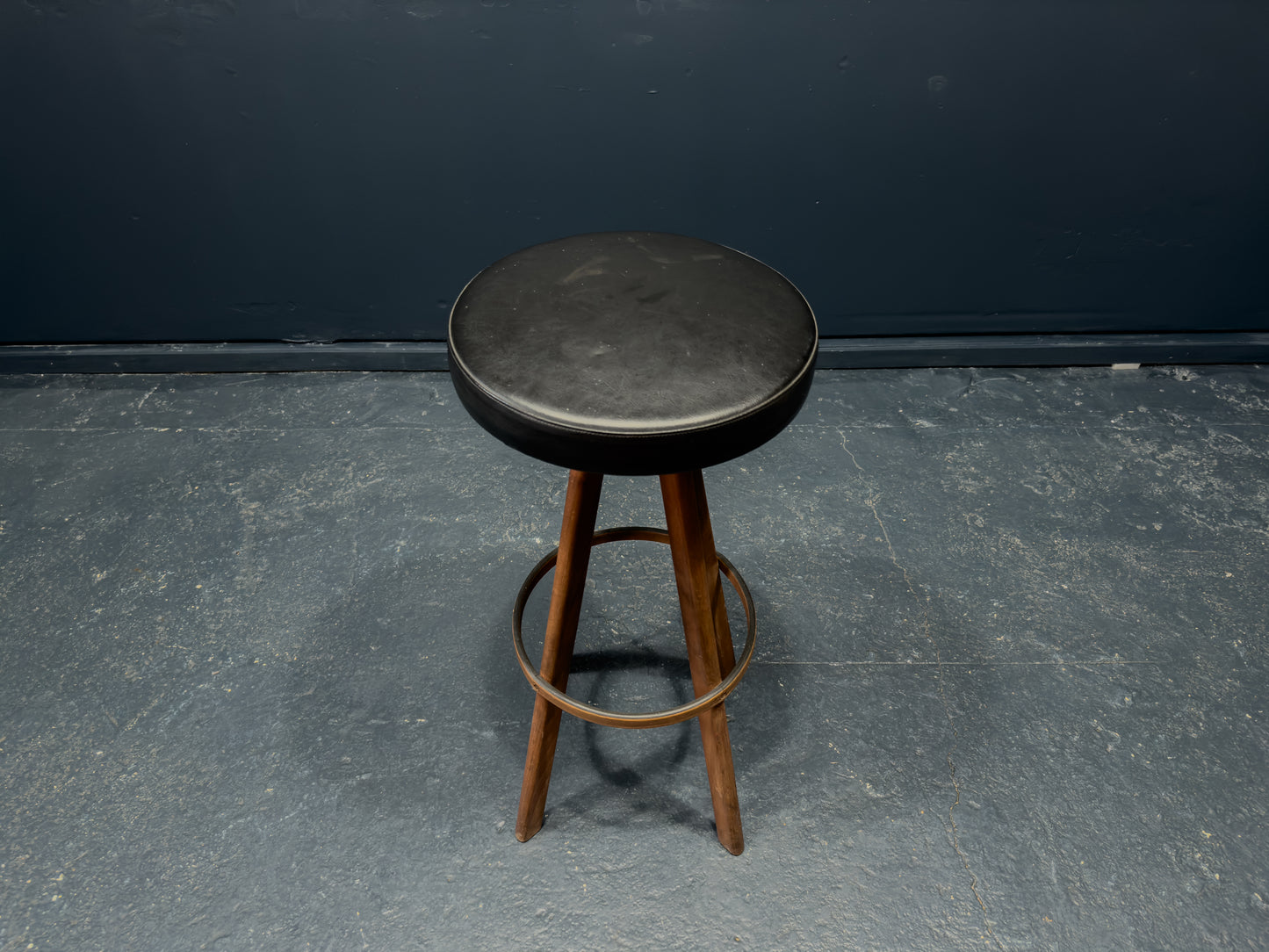 Hans Olsen Teak and Black Leather Bar Stool