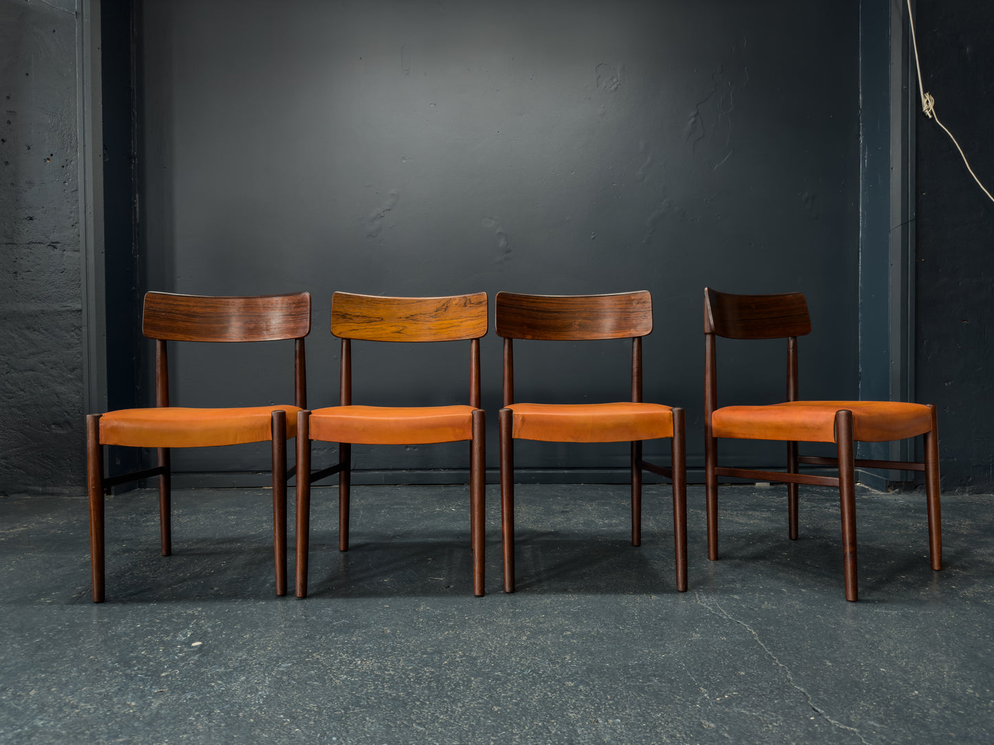 Set of 4 Rosewood and Leather Chairs