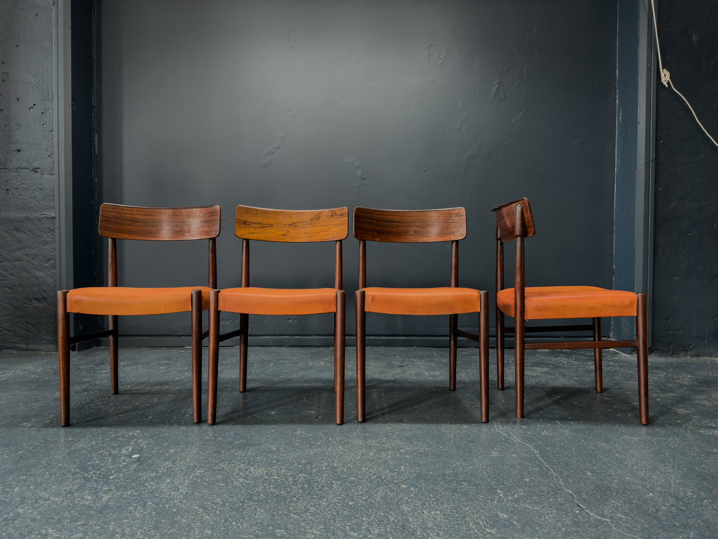 Set of 4 Rosewood and Leather Chairs