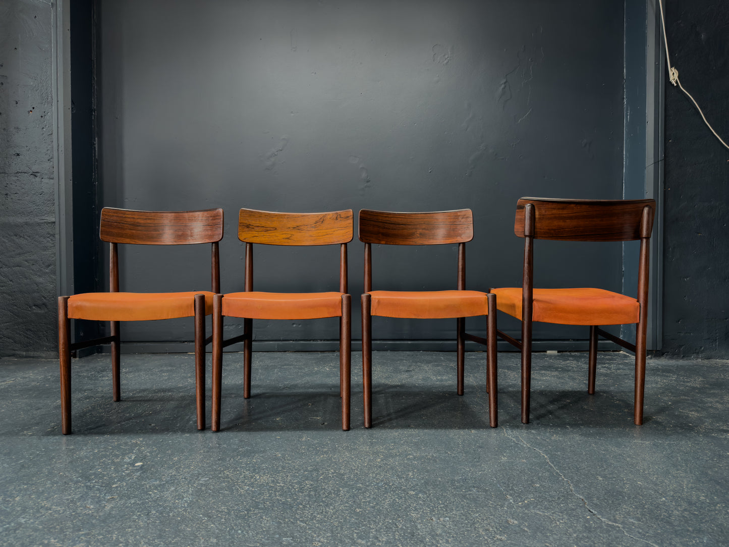 Set of 4 Rosewood and Leather Chairs