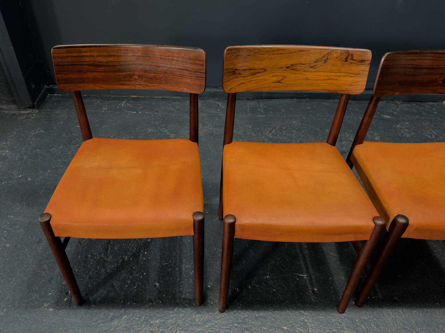 Set of 4 Rosewood and Leather Chairs