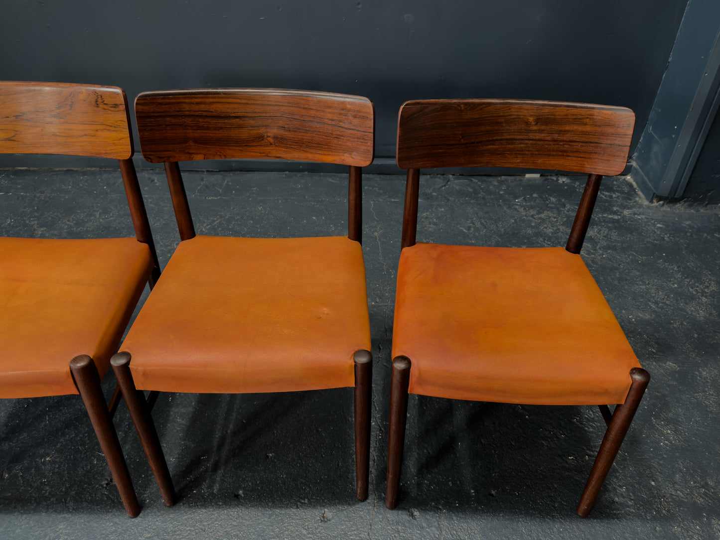 Set of 4 Rosewood and Leather Chairs