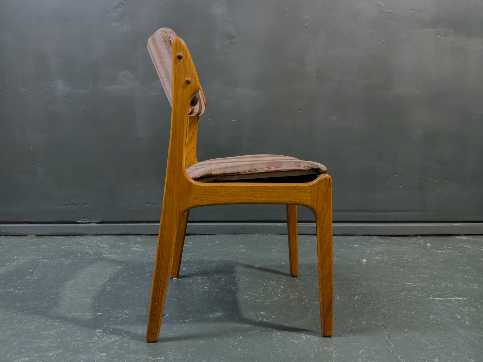 Set of 6 Teak and Plaid Upholstered Dining Chairs
