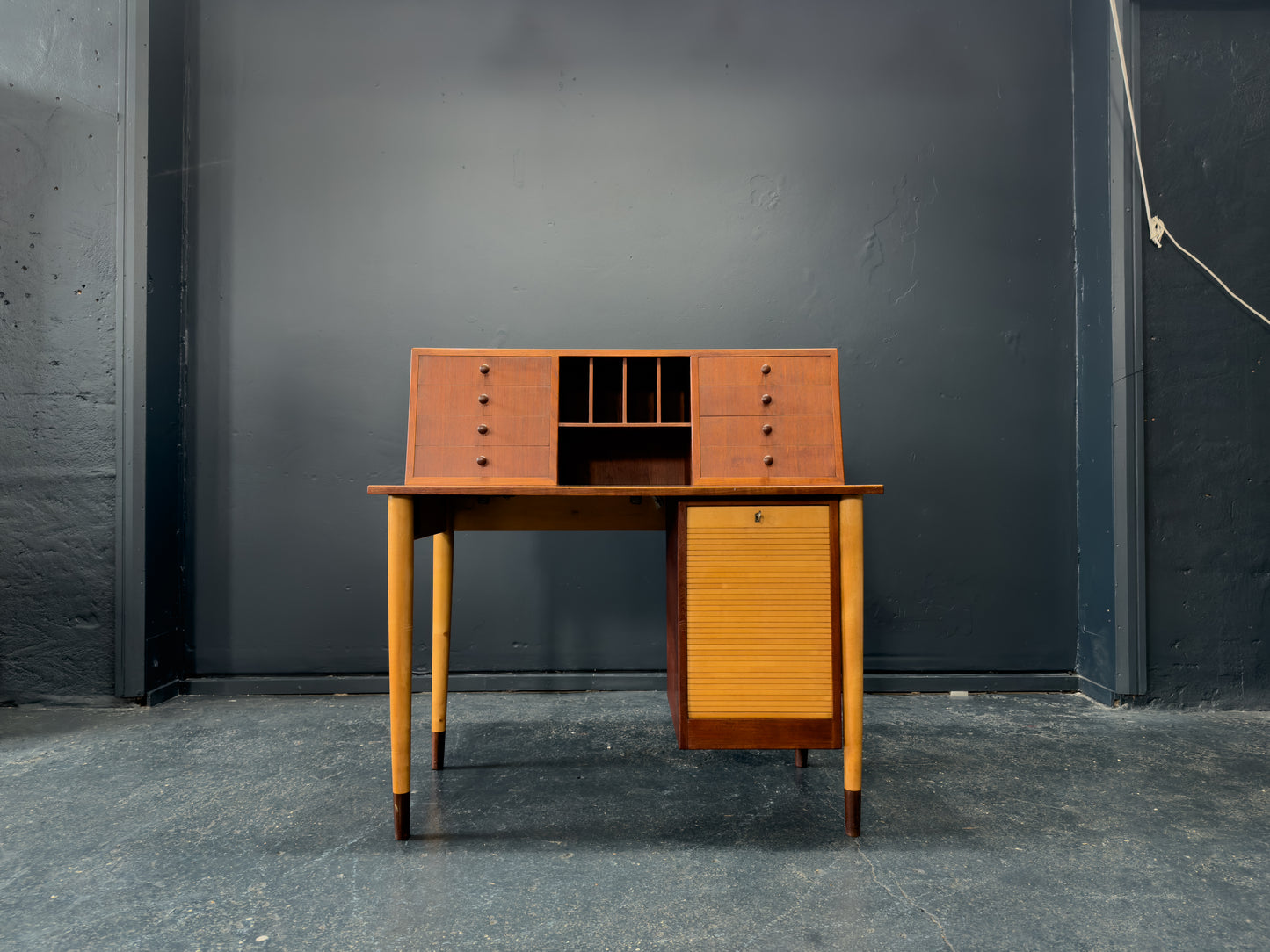 Teak Desk with Tambour Unit