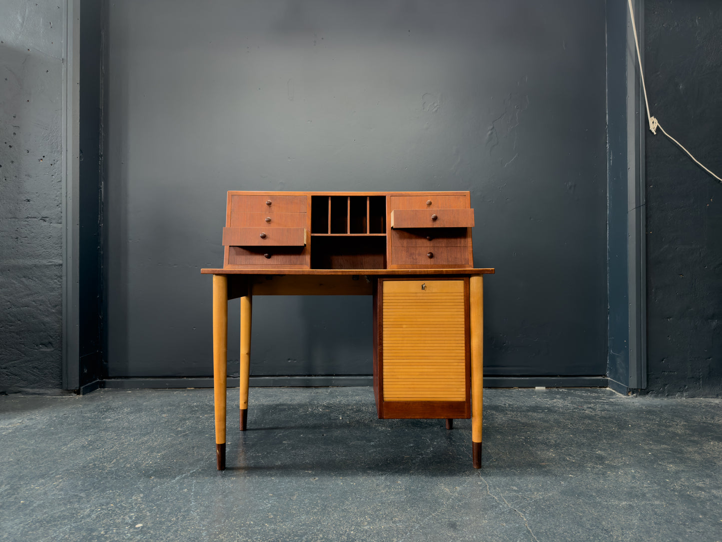 Teak Desk with Tambour Unit