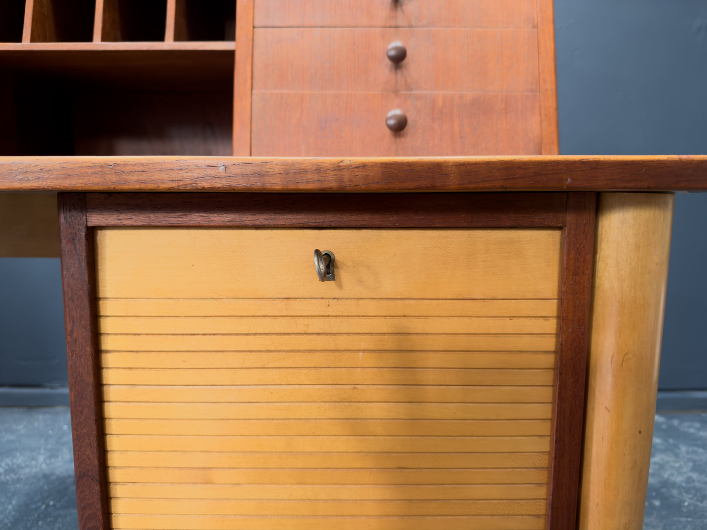 Teak Desk with Tambour Unit