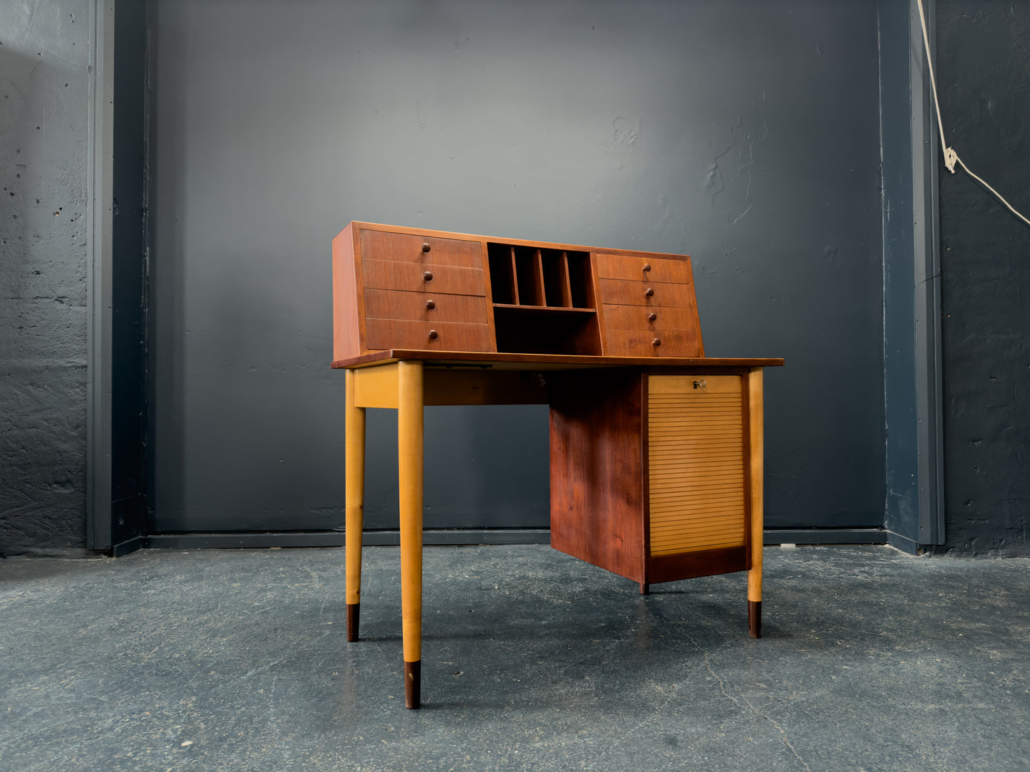 Teak Desk with Tambour Unit