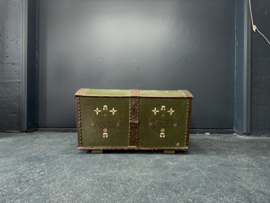 Large Green Painted Danish Folk Chest