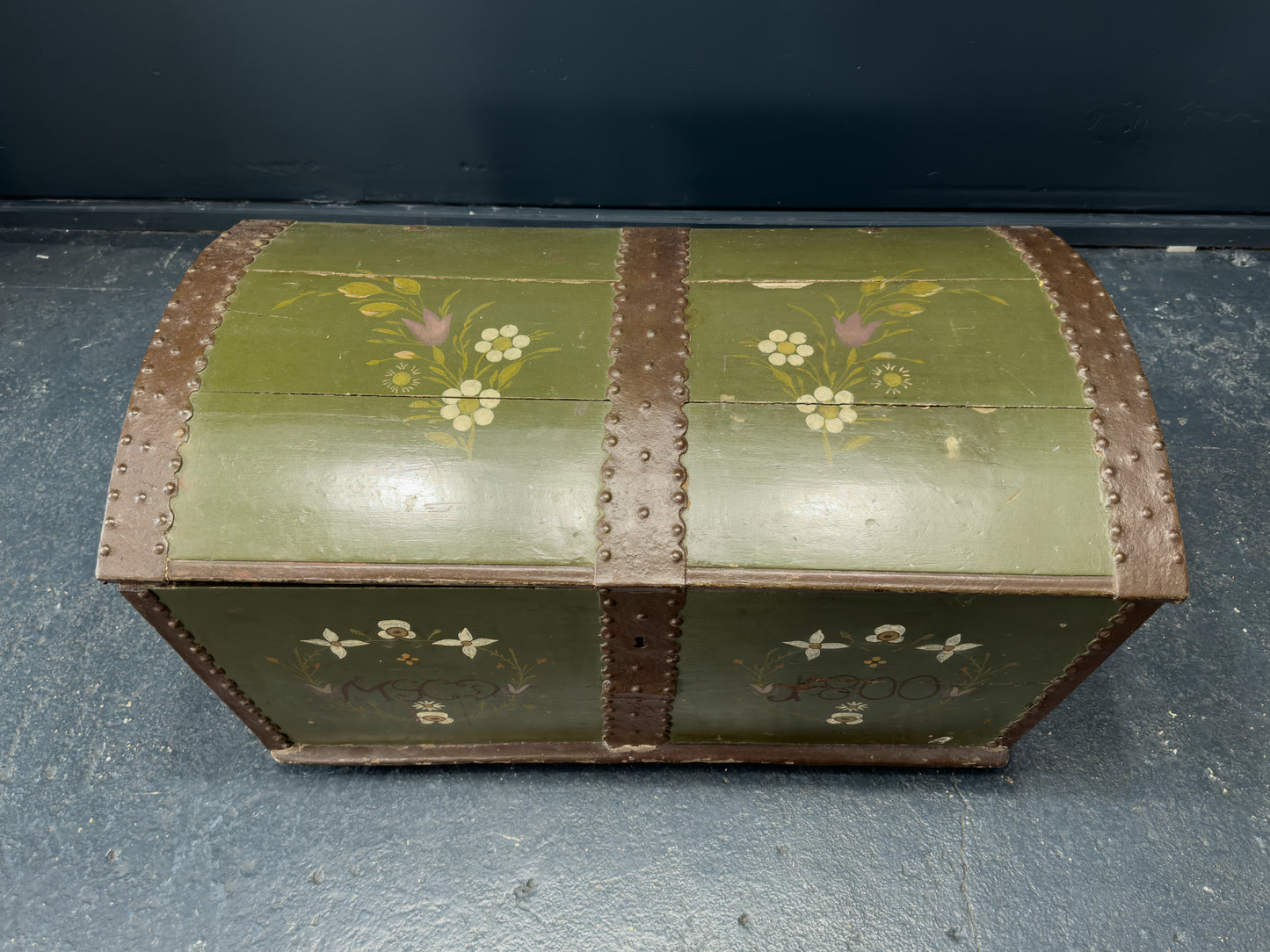 Large Green Painted Danish Folk Chest