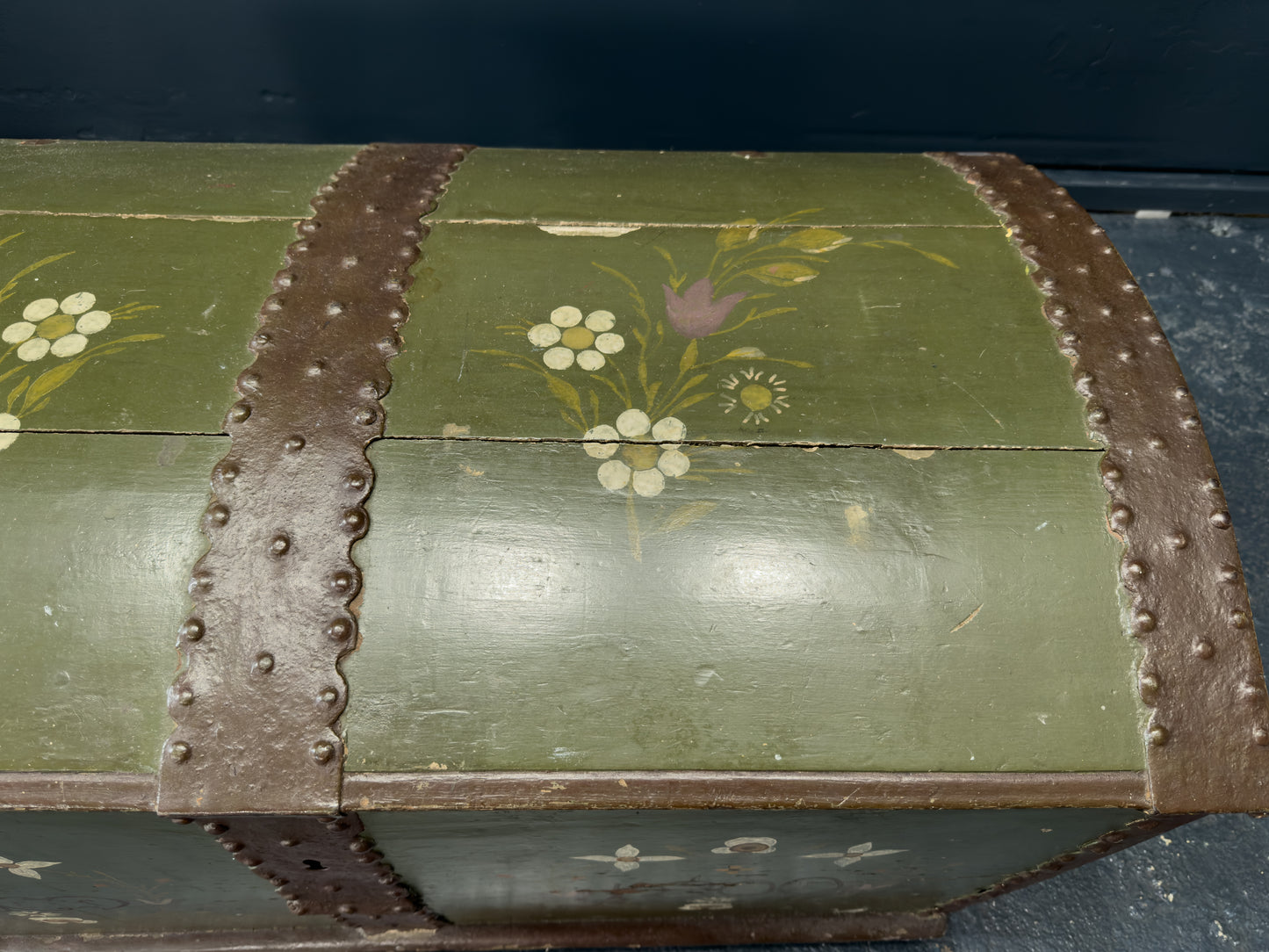 Large Green Painted Danish Folk Chest