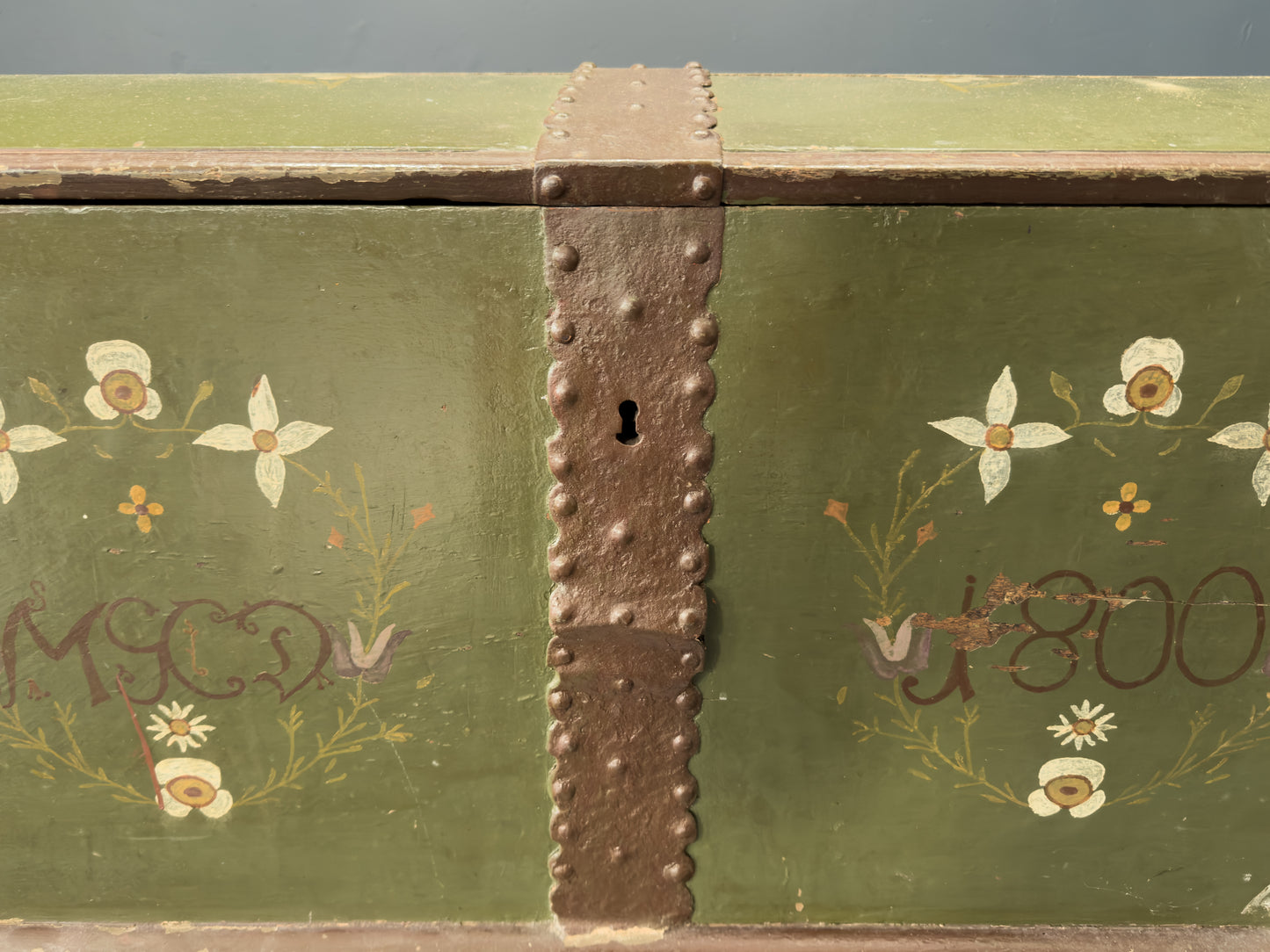 Large Green Painted Danish Folk Chest