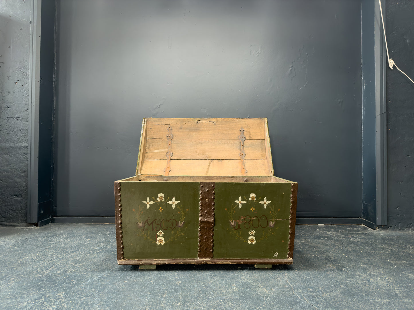 Large Green Painted Danish Folk Chest